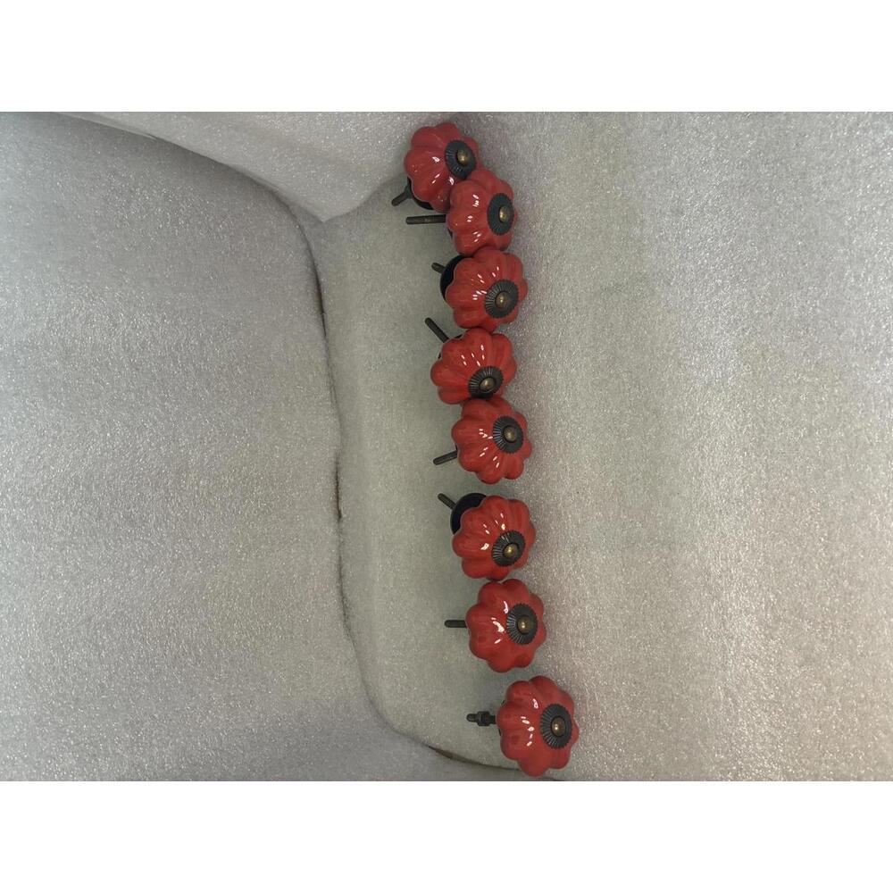 Set of 8 Red Ceramic Cabinet Knobs